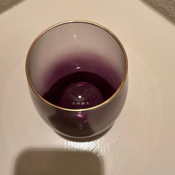 Anna Ombré Stemless Wine Glasses Purple With Gold Rim Luxury Home Gift NWT - Picture 2 of 9